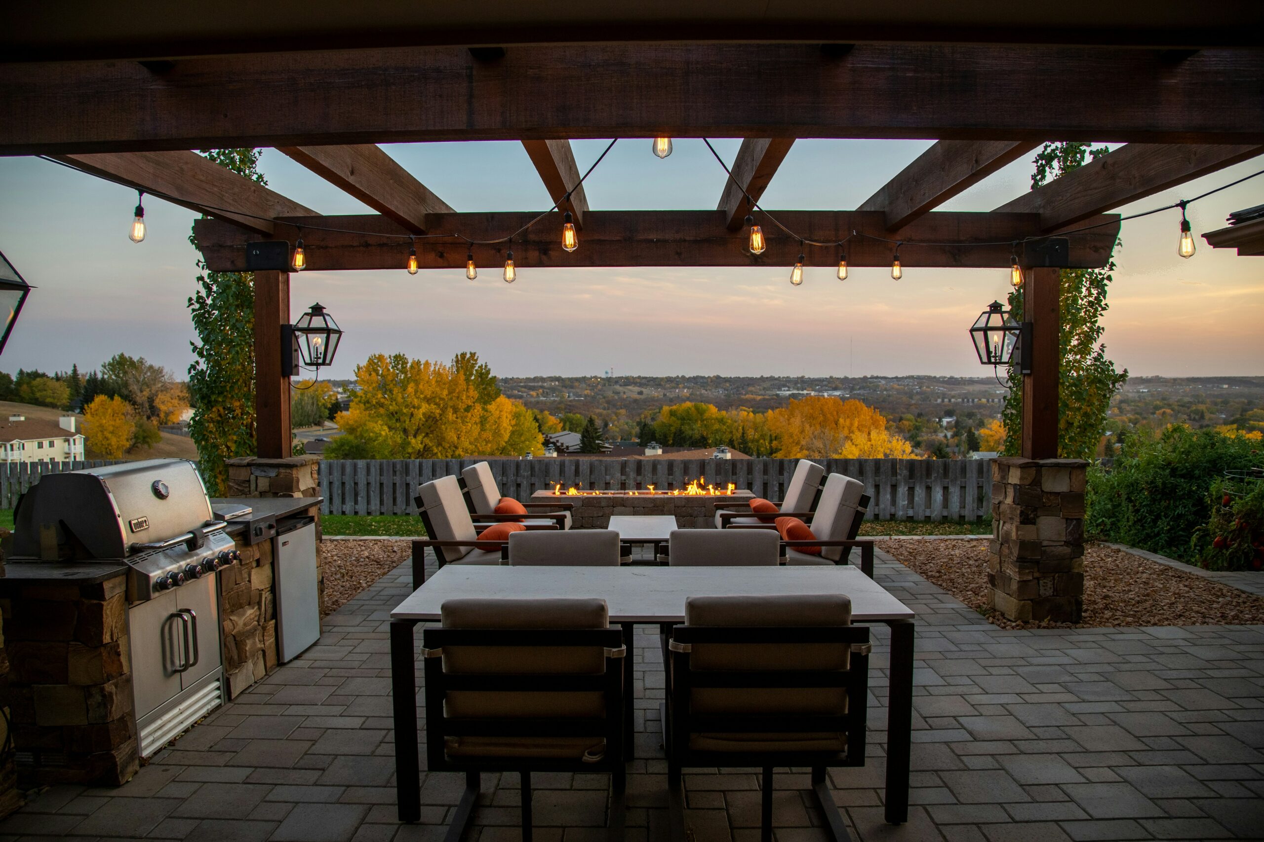 usable outdoor living space with outdoor kitchen, a part of the custom homebuilding trends 2024